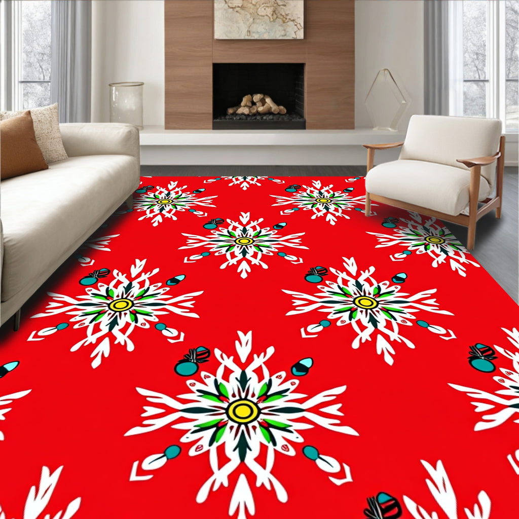 Vibrant Red Sunburst Laurel Swirl Rug