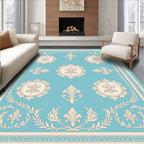 Aqua and Cream Fleur-de-lis Medallion Rug