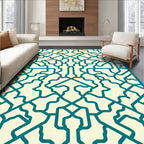 Teal Cream Interlocking Geometric Lattice Rug