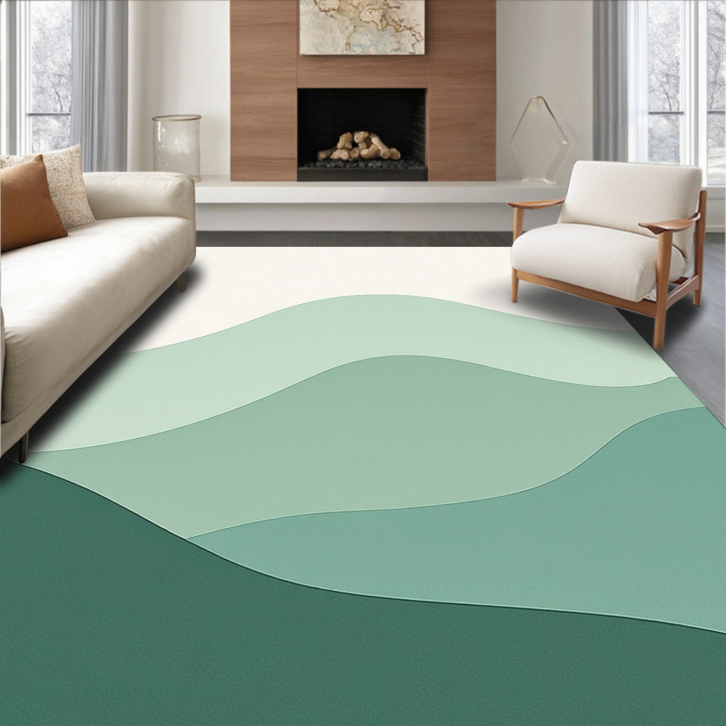 Layered Green Abstract Waves Rug