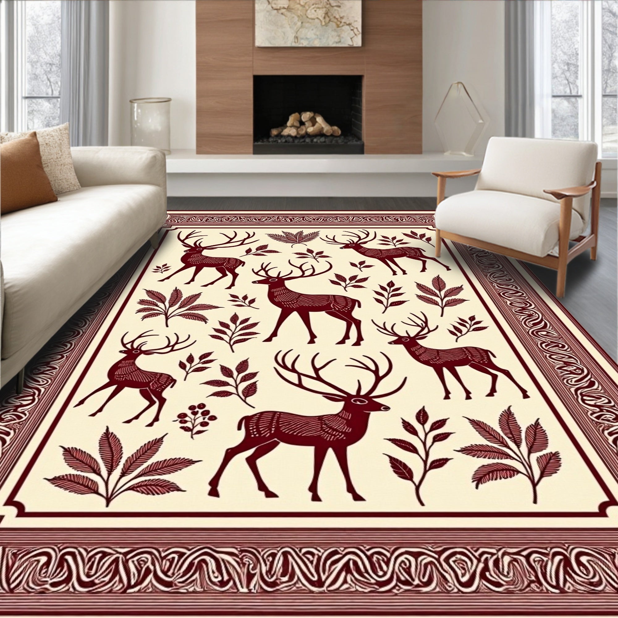 Deep Red Forest Stag Collection Rug