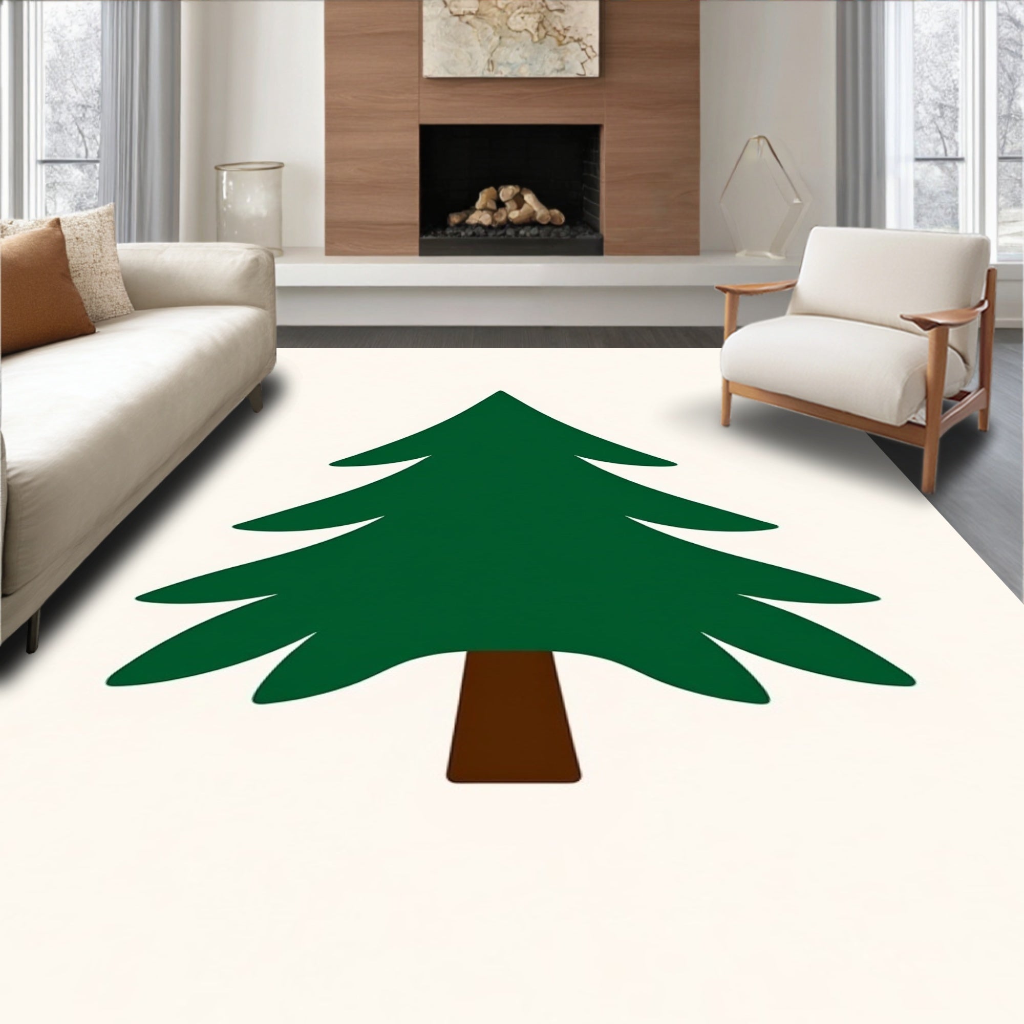 Evergreen Pine Tree Silhouette Rug