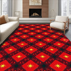 Crimson Yellow Star Diamond Grid Rug