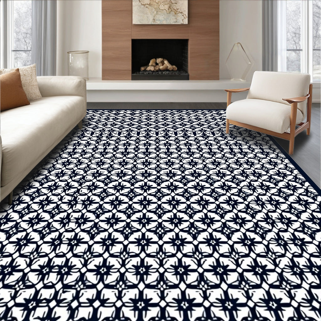 Dark Navy Starburst Lattice Rug