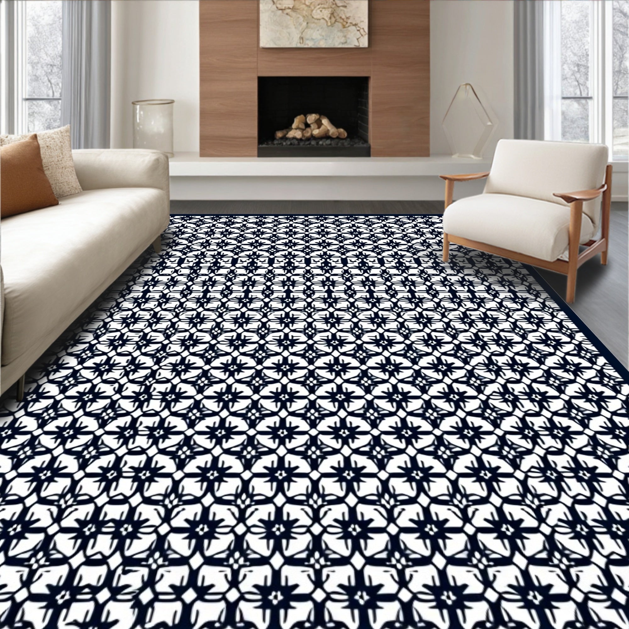 Dark Navy Starburst Lattice Rug