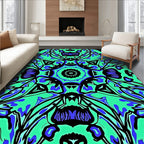 Vibrant Teal Blue Black Floral Medallion Rug