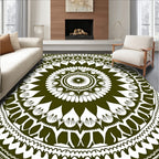 Deep Olive Green Radial Mandala Rug