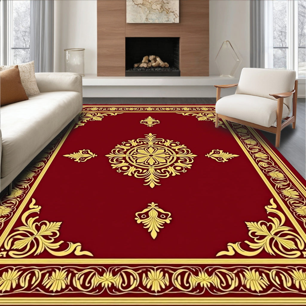 Regal Crimson Gold Floral Medallion Rug
