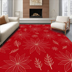 Crimson Poinsettia Floral Line Art Rug