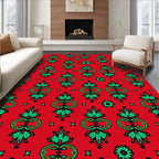 Bold Red Green Floral Medallion Rug