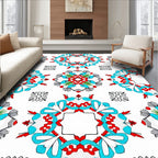 Red Blue Green Floral Mandala Rug