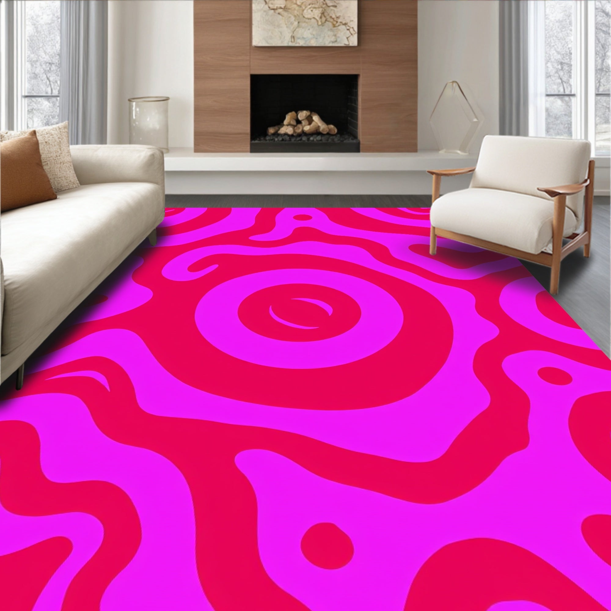 Pink Swirl Red Fluid Groovy Rug