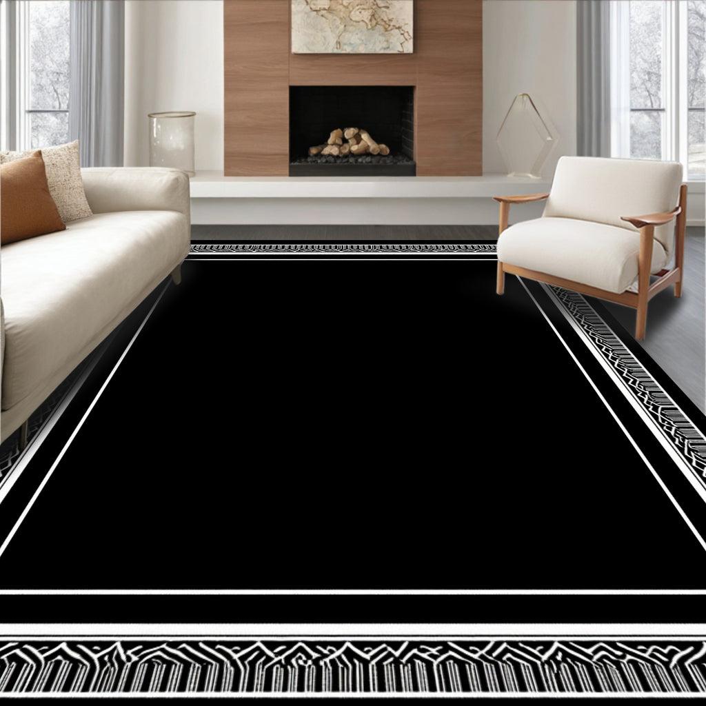 Monochromatic Geometric Deco Border Rug