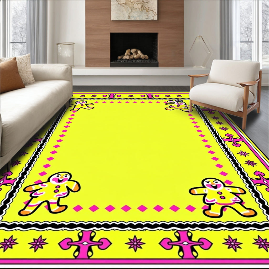 Yellow Gingerbread Men Border Rug