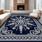 Navy White Floral Medallion Mandala Rug