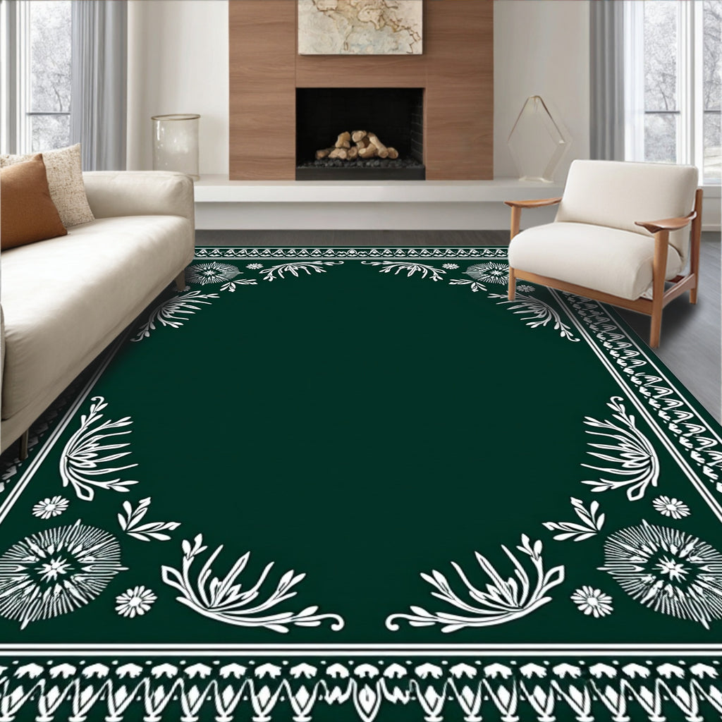 Dark Emerald Botanical Frame Medallion Rug