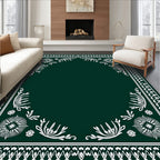 Dark Emerald Botanical Frame Medallion Rug