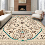 Elegant Beige Brown Teal Medallion Rug