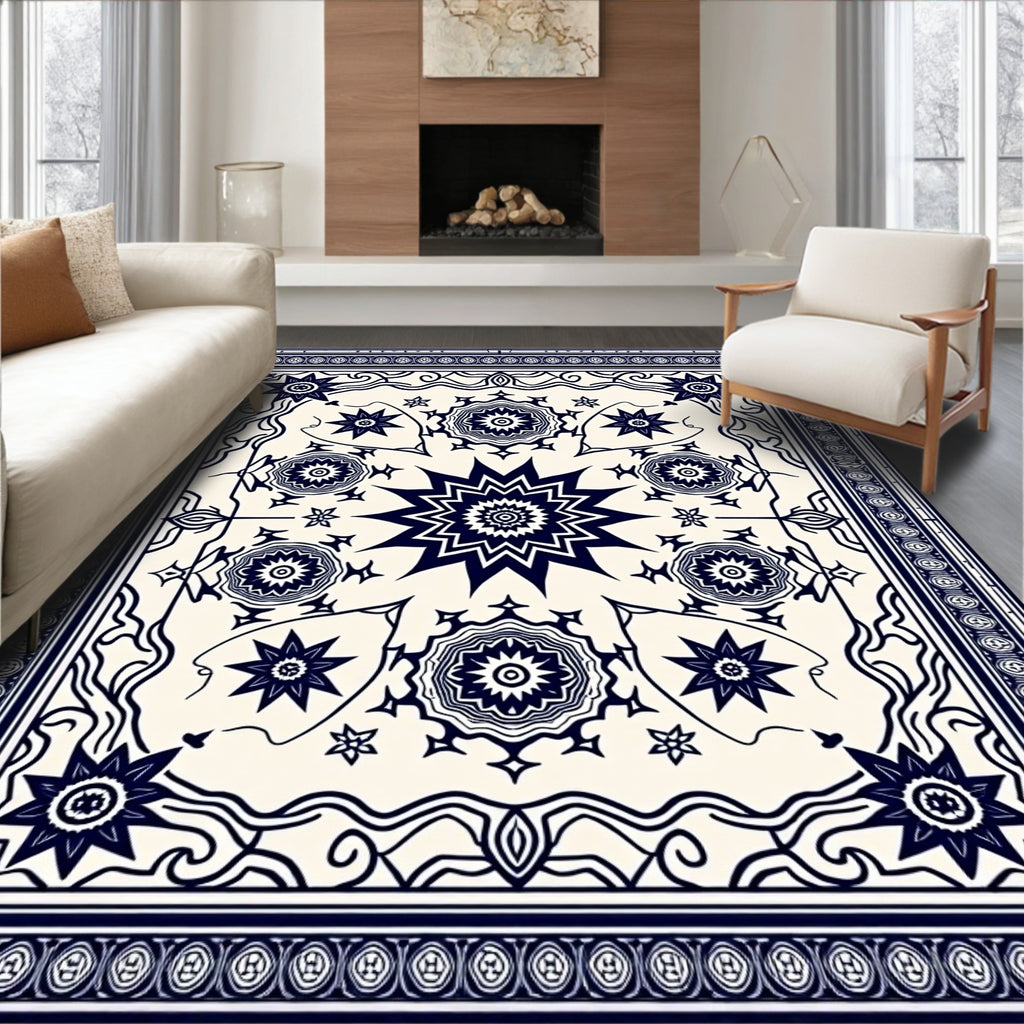 Grand Navy Starburst Medallion Ivory Rug