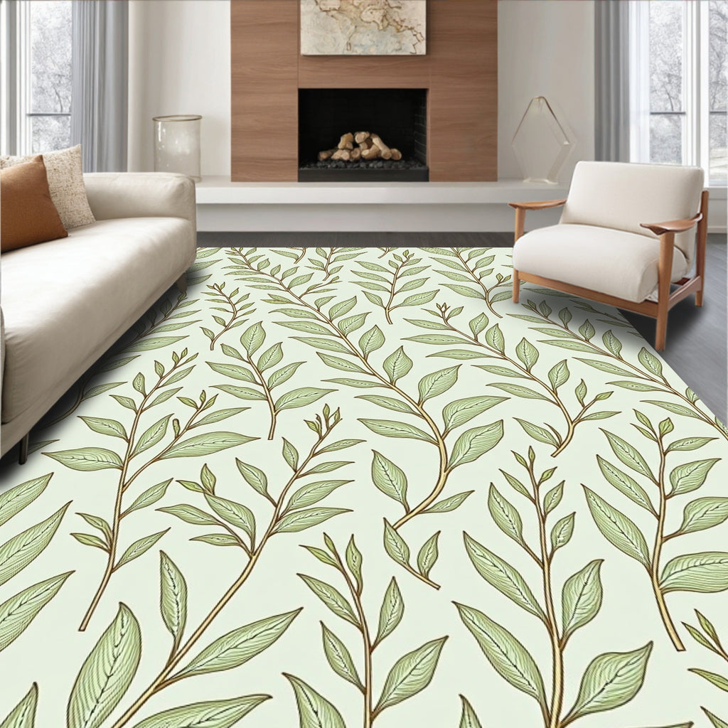 Light Green Branch Leafy Repeat Rug
