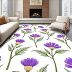 Purple Petal Flowers With Green Stems Rug