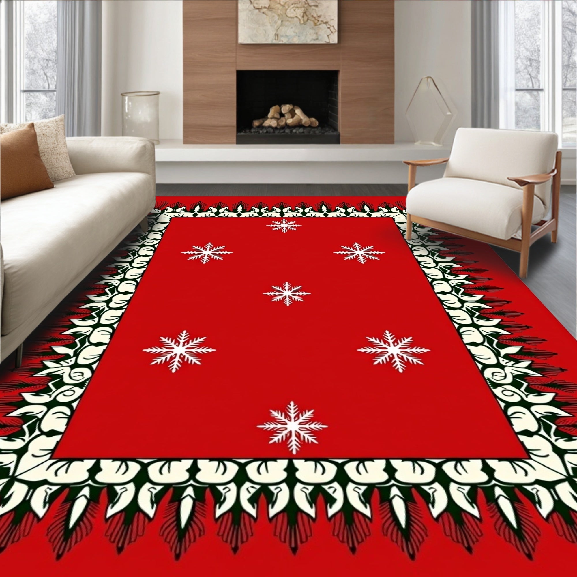 Crimson Snowflake Border Rug