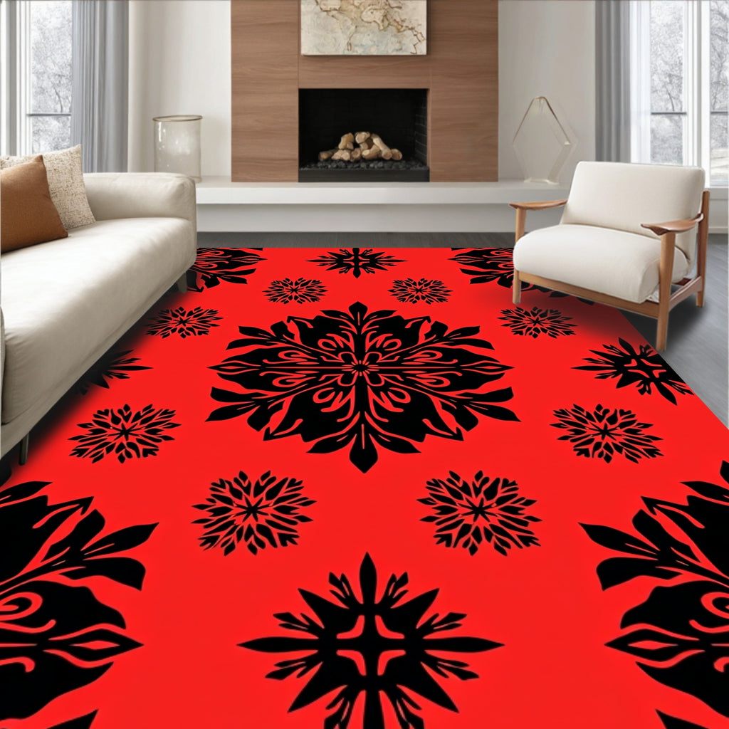 Crimson Black Floral Medallion Collage Rug