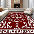 Deep Red White Floral Medallion Rug