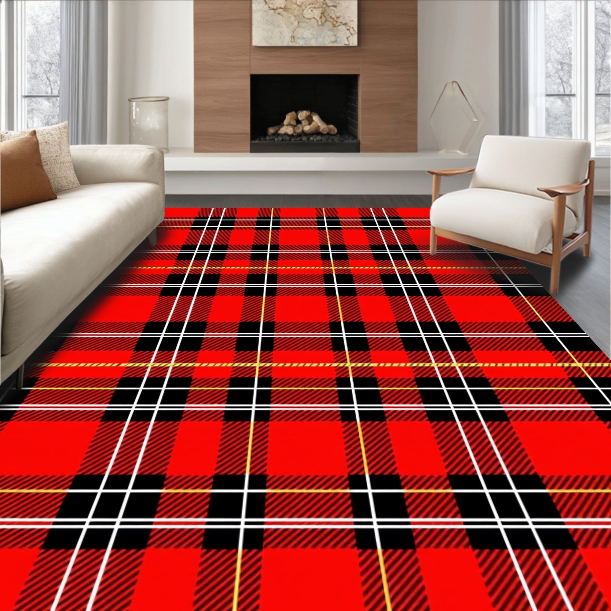 Classic Red Black Yellow Tartan Plaid Rug