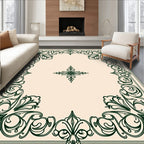 Ornate Emerald Scroll Border Rug
