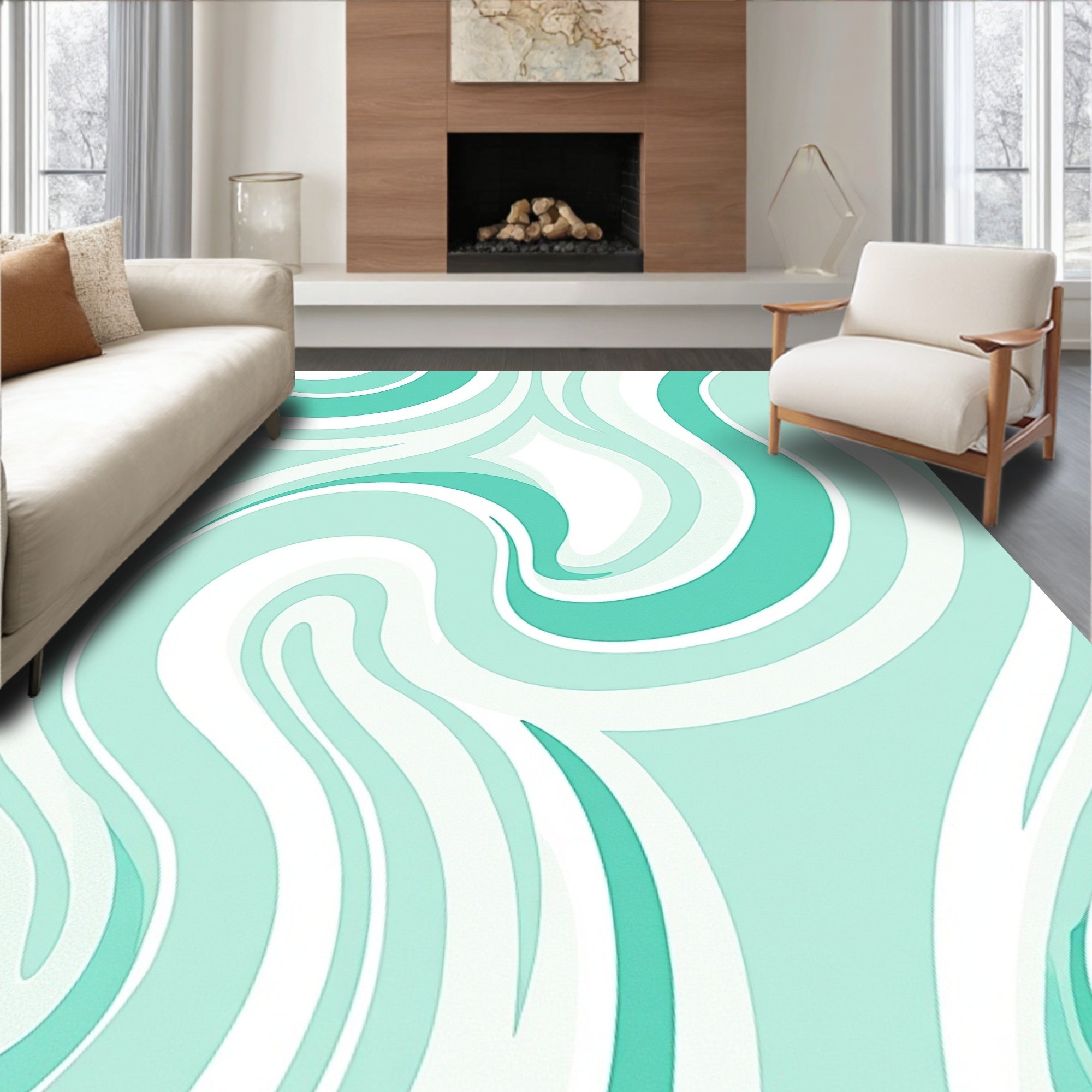 Turquoise Swirl Marble Rug