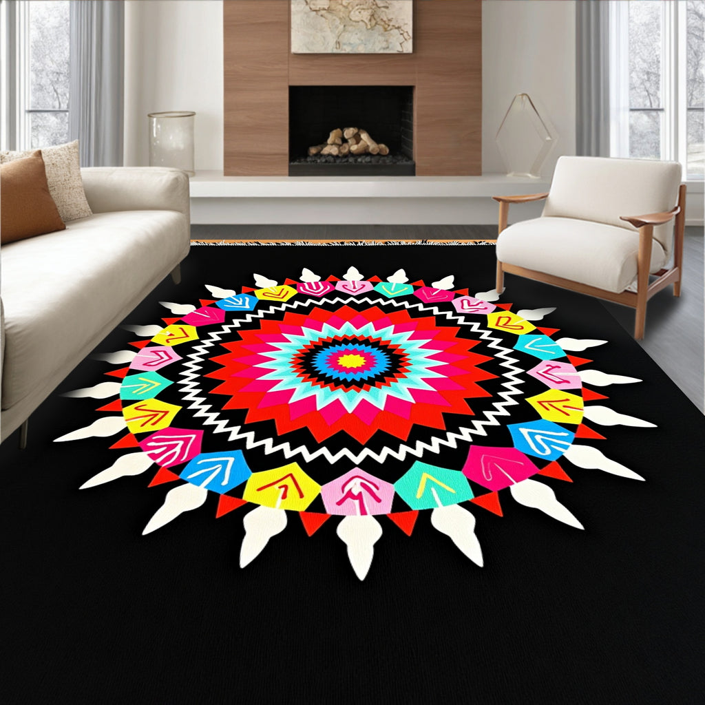 Radial Sunburst Jewel Tone Mandala Rug