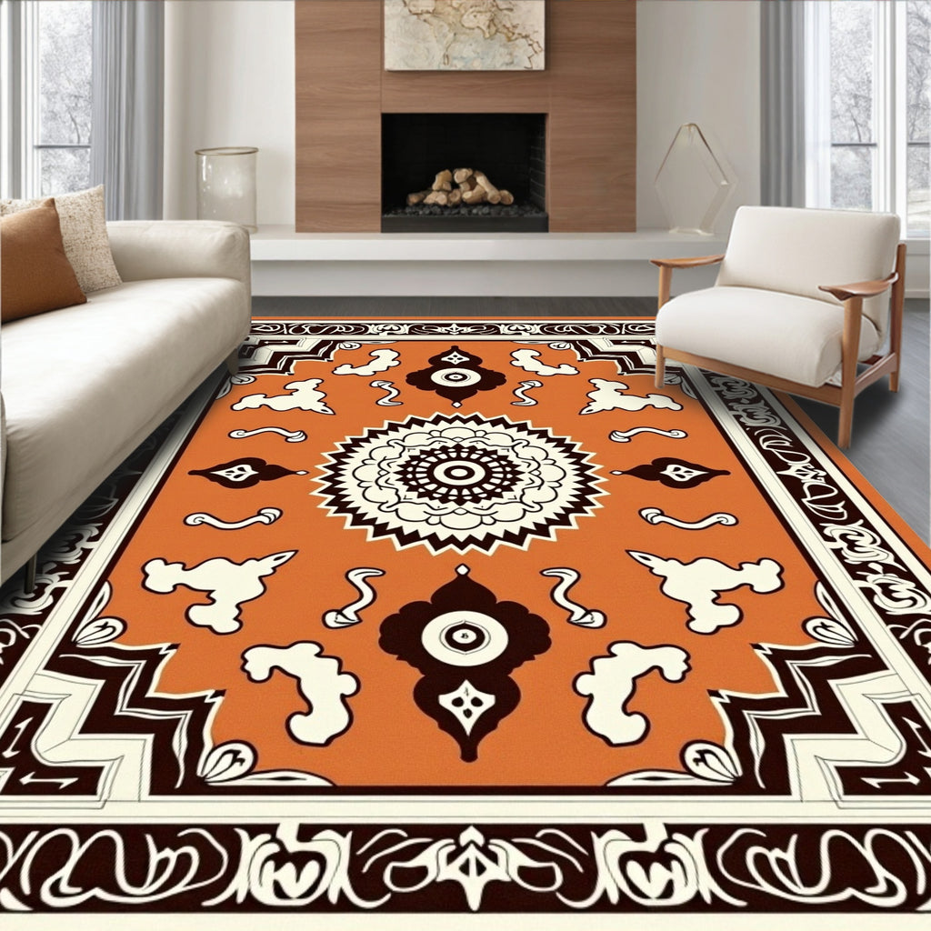 Terracotta Medallion Bordered Rug