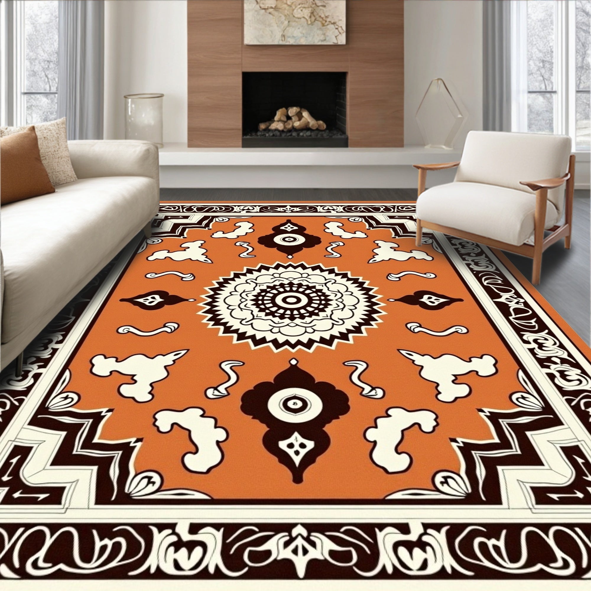 Terracotta Medallion Bordered Rug