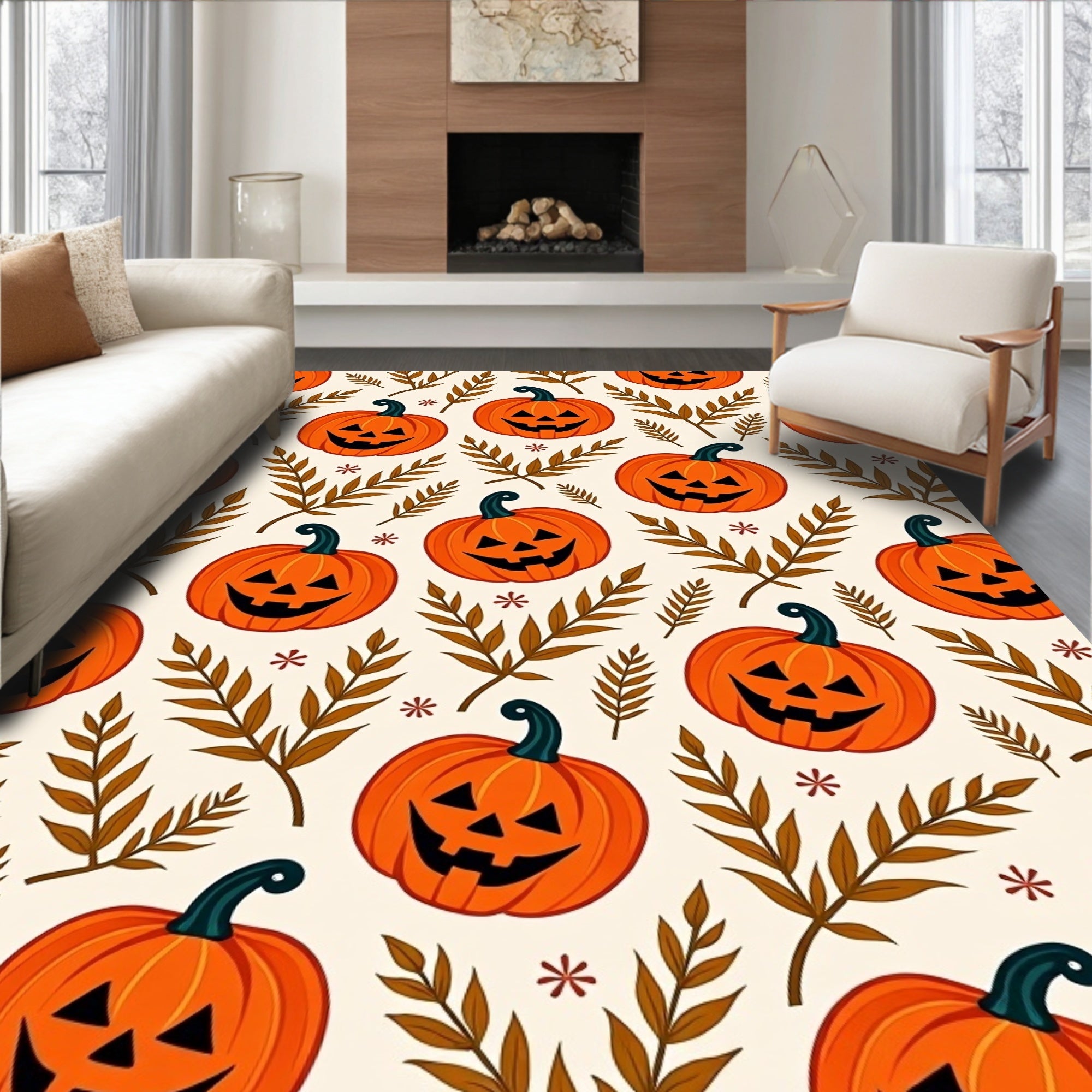 Orange Jack O Lantern Foliage Repeat Rug
