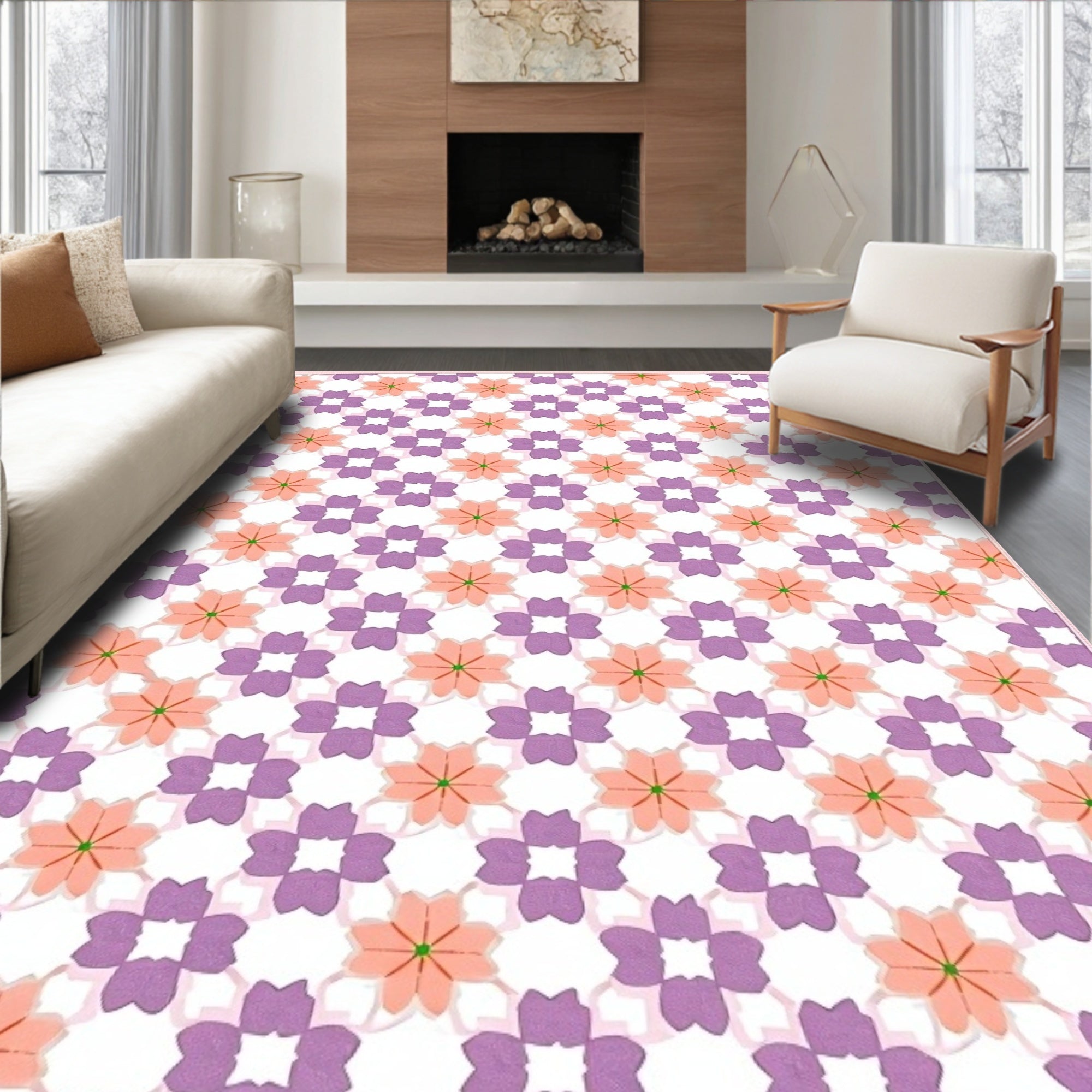 Blossom Array Pink Purple Geometric Rug