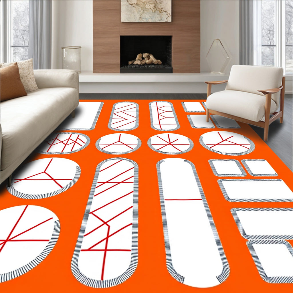 Geometric Red Abstract Shapes Collection Rug