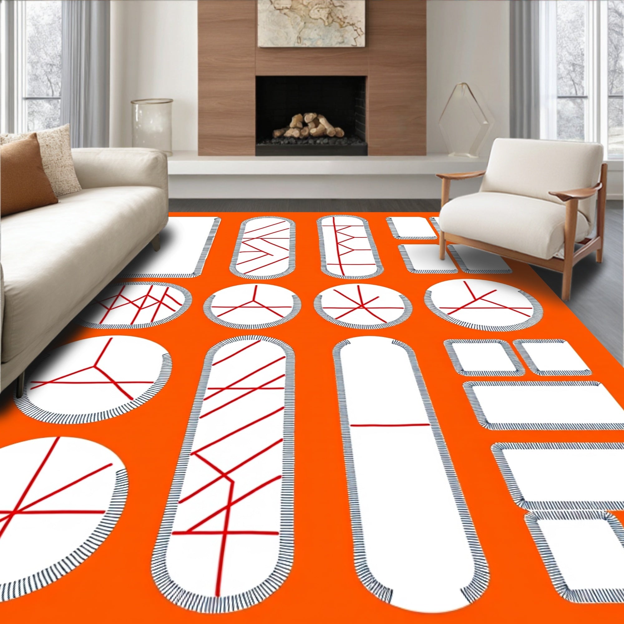 Geometric Red Abstract Shapes Collection Rug