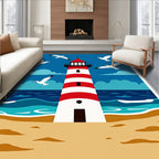 Coastal Lighthouse with Flying Seagulls Rug
