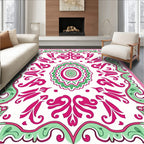 Fuchsia Mint Floral Frame Medallion Rug