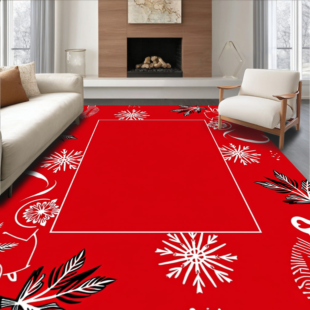 Bold Red Winter Snowflake Leaf Rug