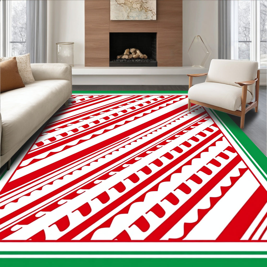 Red White Diagonal Stripe Garland Rug