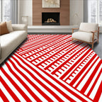 Bold Red and White Line Art Rug
