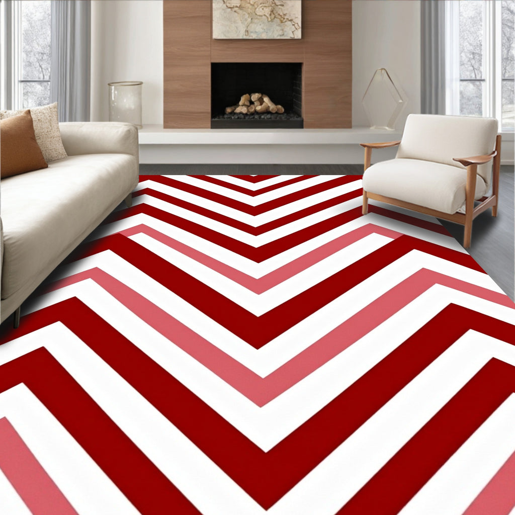 Red White Pink Chevron Bands Rug