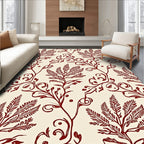 Deep Red Botanical Vine Scroll Rug