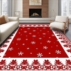 Festive Red Snowflake Border Rug