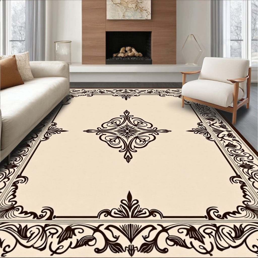Ornate Scrollwork Medallion Cream Rug