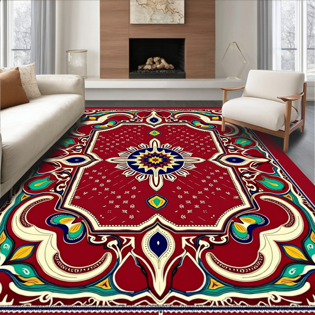 Ornate Crimson Floral Medallion Rug