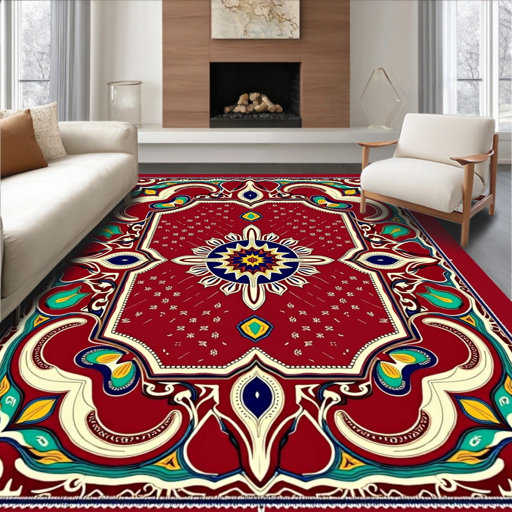Ornate Crimson Floral Medallion Rug