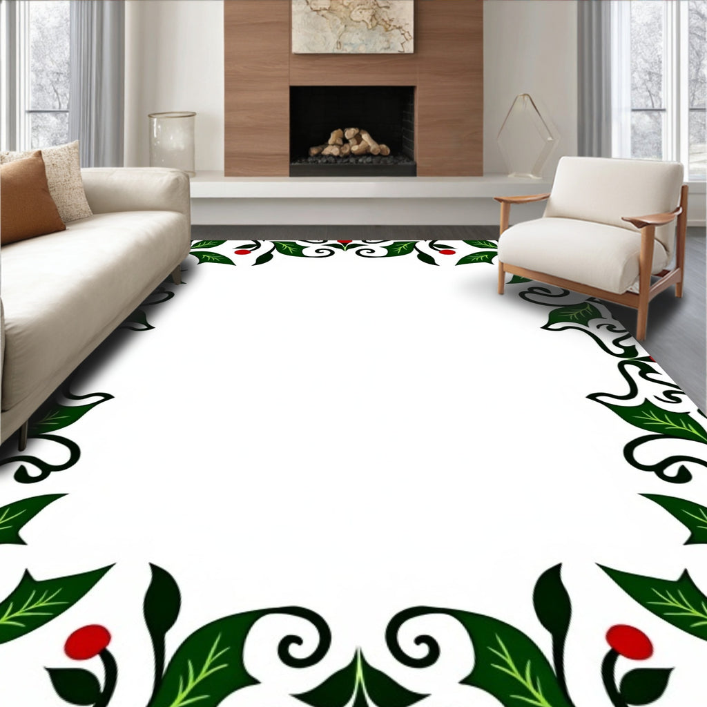 Festive Holly Berry Garland Border Rug